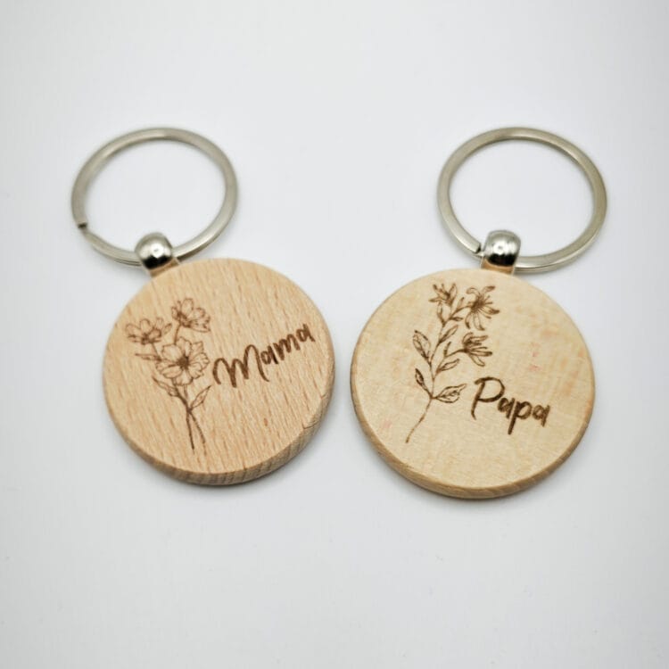 Holz Schlüsselanhänger mit Geburtsblume personalisiert