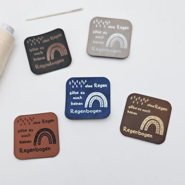 Kunstlederlabel "ohne Regen keinen Regenbogen"